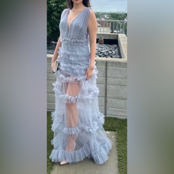 Chic Sheer Gray Ruffled High-Low Dress - Picture 2 of 2